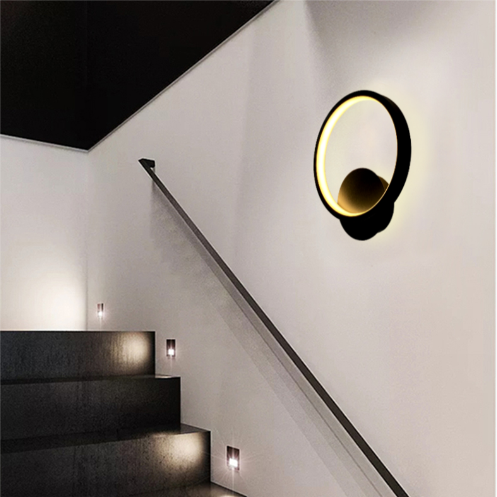 Arandela moderna preta redonda de LED, modelo Sindora DCB03052, para decoração de interiores. Lustres Gênesis loja online de Lustres e Iluminação Decorativa